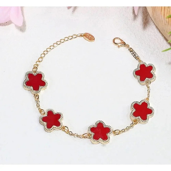 Fashion Five Flower Link Red Rhinestone Bracelet - Picture 1 of 6